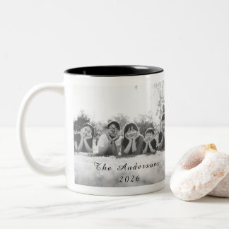 Modern Script Family Photo Two-Tone Coffee Mug