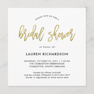 Modern Script   Faux Gold Bridal Shower Invitation