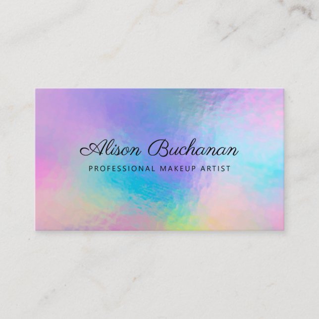 Modern Script Faux Holographic Makeup Artist Business Card (Front)