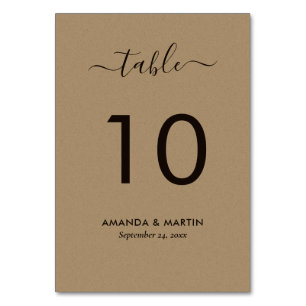 Modern Script Faux Kraft Paper Wedding Table Number
