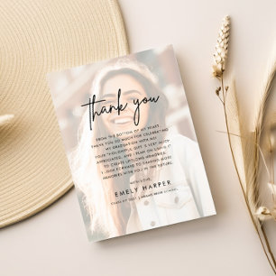 Modern Script Faux Vellum Overlay Photo Graduation Thank You Card