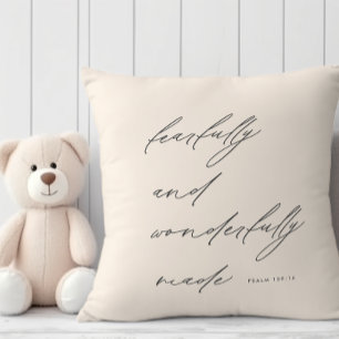Modern Script Fearfully & Wonderfully Made Nursery Throw Pillow