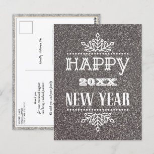 Modern Script Festive Silver Glitter Corporate Postcard
