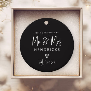 Modern Script   First Christmas as Mr and Mrs Ceramic Ornament