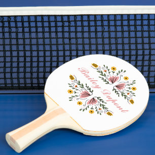 Modern Script Floral Personalized Ping Pong Paddle
