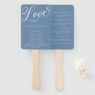 Modern Script Flourish, Dusty Blue Hand Fan