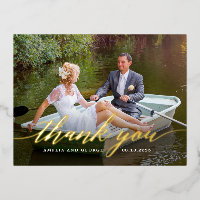 Modern Script FOIL Thank You Postcard