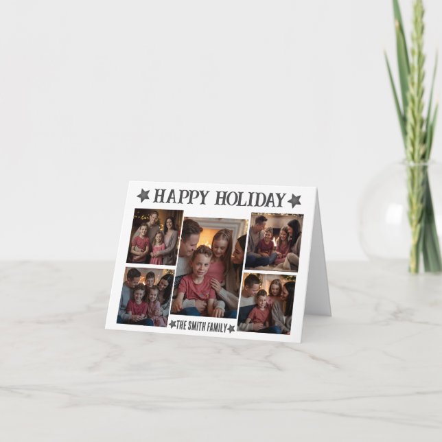 Modern Script Folded 5 Photos  Happy Holidays Card (Front)
