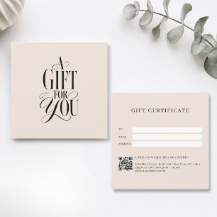 Modern Script Font Beige QR Code Gift Certificate