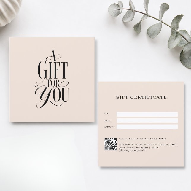 Modern Script Font Beige QR Code Gift Certificate (Modern Script Font Beige QR Code Gift Certificate)