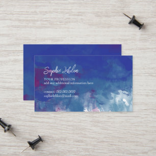 Modern Script Font Name Watercolor Blue Calling Card