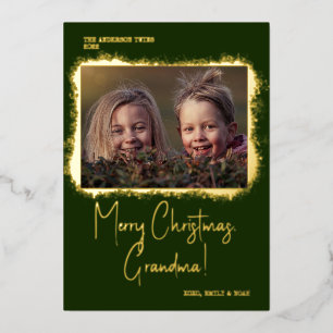 Modern Script Font Photo Christmas Foil Holiday Card