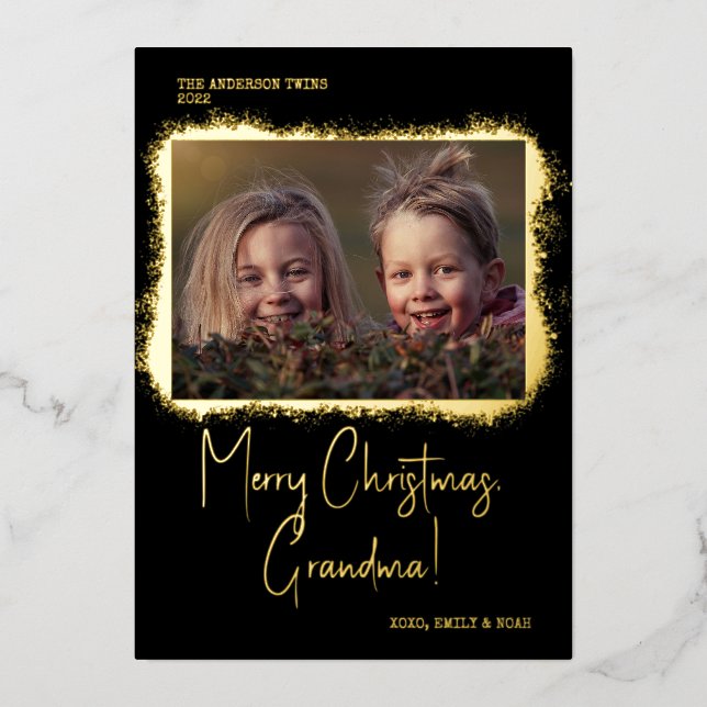 Modern Script Font Photo Christmas Foil Holiday Card (Front)