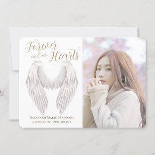 Modern Script Forever in Our Hearts Wings Photo Thank You Card