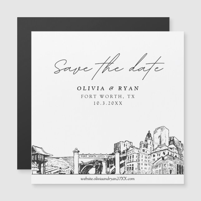 Modern Script Fort Worth Save the Date Magnet (Front/Back)
