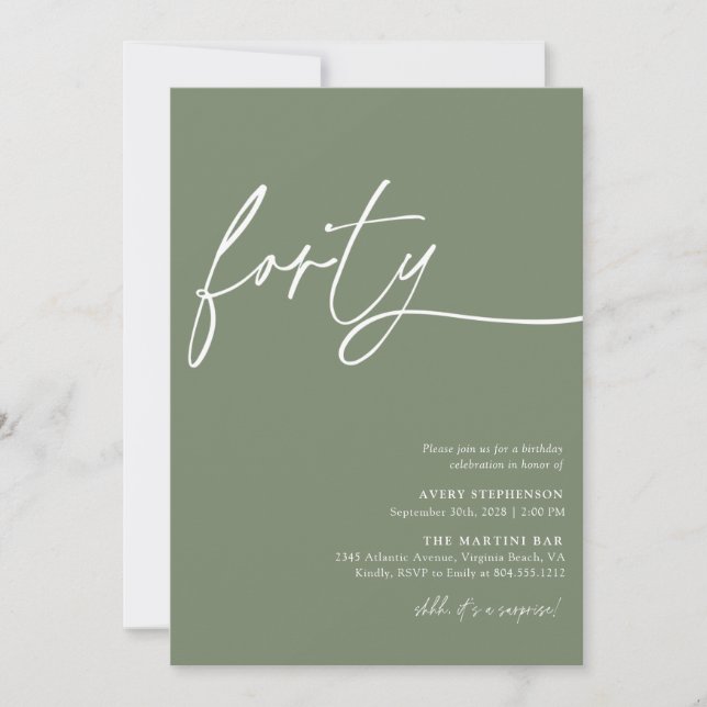 Modern Script Fortieth Birthday Party  Invitation (Front)
