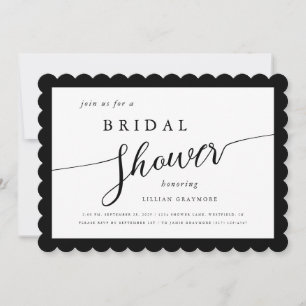 Modern Script Framed Black & White Bridal Shower Invitation