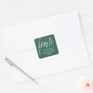 Modern script from simple green return address square sticker