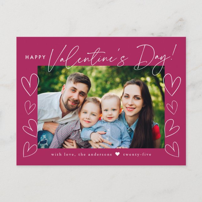 Modern Script Fuchsia Valentine's Day Photo Holiday Postcard (Front)