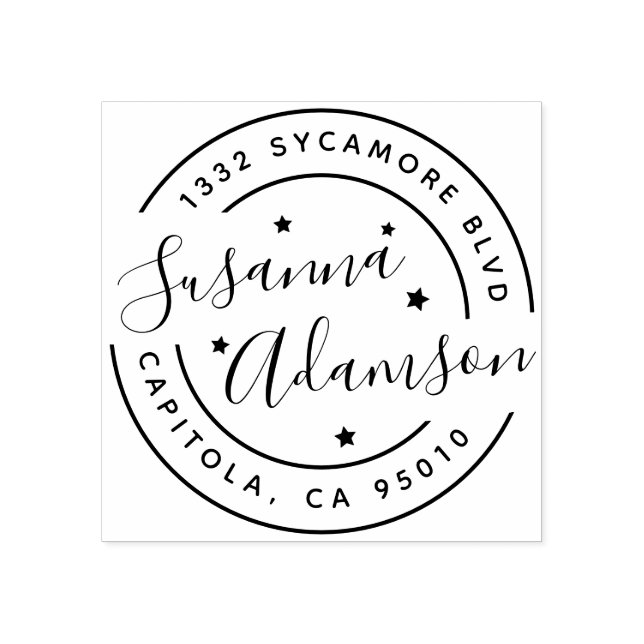 Modern Script Full Name Round Return Address Rubber Stamp (Imprint)