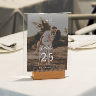 Modern Script Full Photo Monogram Wedding Table Number