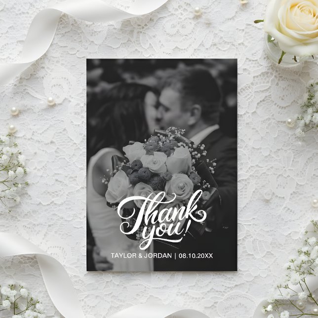 Modern Script Full Photo Wedding Custom Thank You  (Creator Uploaded)