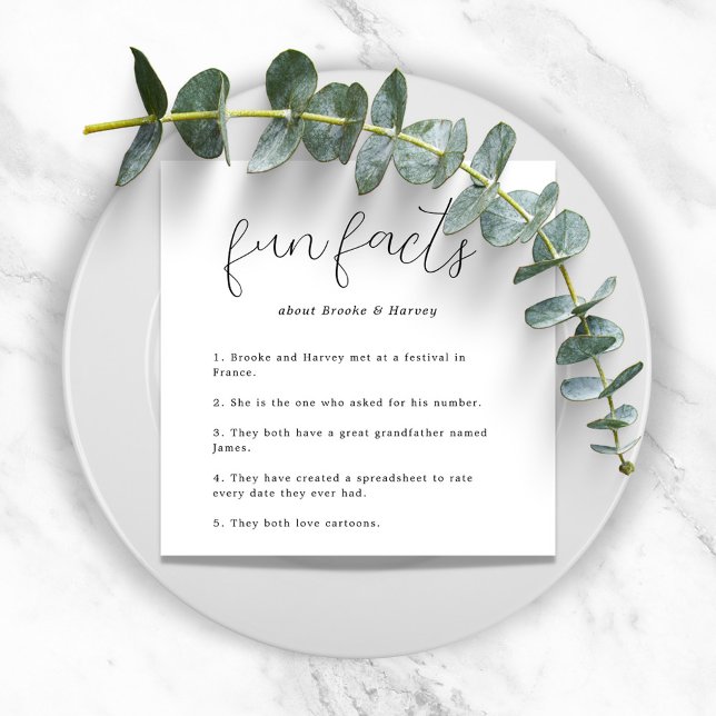 Modern Script Fun Facts Wedding Napkin (Creator Uploaded)