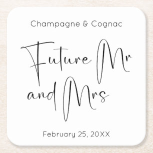 Modern Script Future Mr and Mrs Wedding Shower Square Paper Coaster