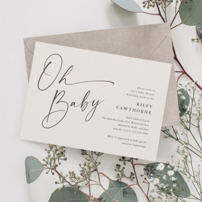 Modern Script Gender Neutral Oh Baby Shower Invitation (Creator Uploaded)