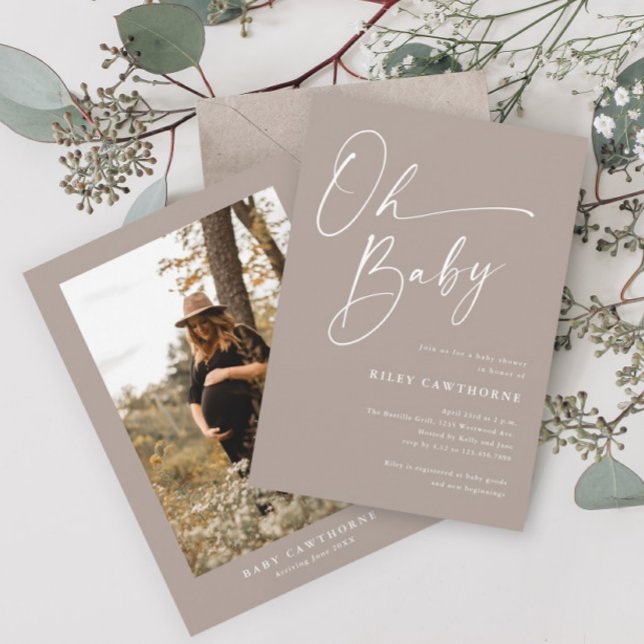 Modern Script Gender Neutral Photo Baby Shower Invitation (Creator Uploaded)