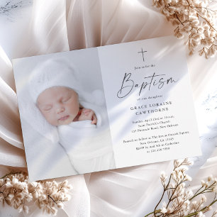 Modern Script Gender Neutral Photo Baptism Invitation