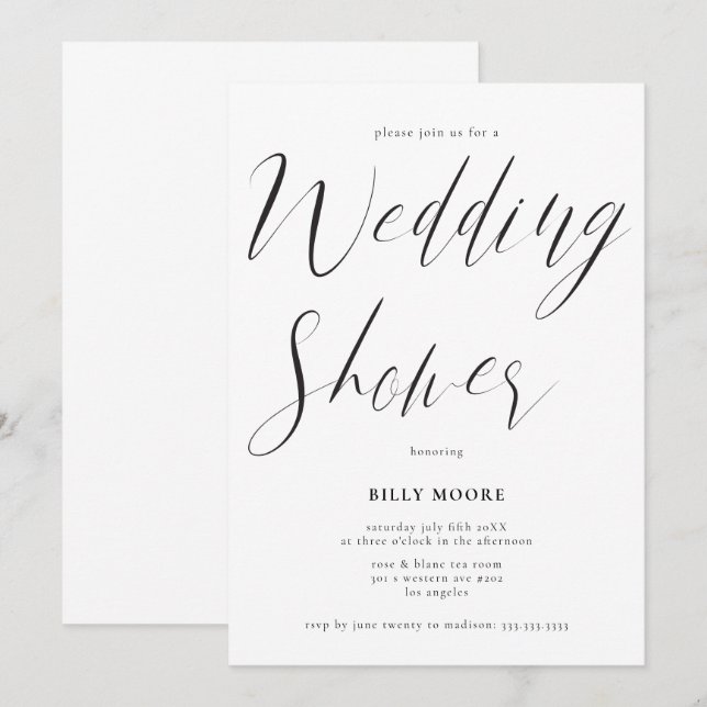 Modern Script Gender Neutral Wedding Shower Invitation (Front/Back)