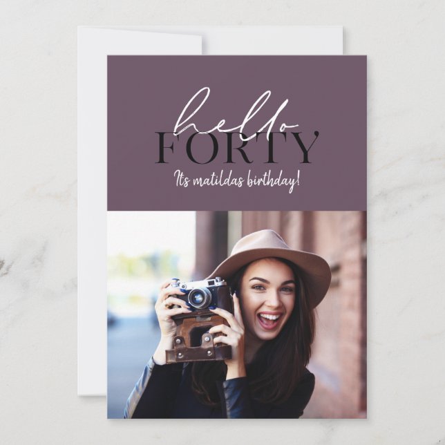 Modern script & geometric 40th birthday photo (Front)