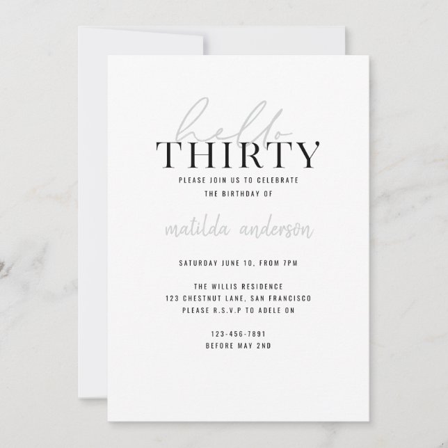 Modern script & geometric thirtieth birthday (Front)