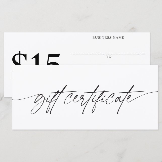 Modern Script Gift Certificate Add Your Amount  (Front/Back)