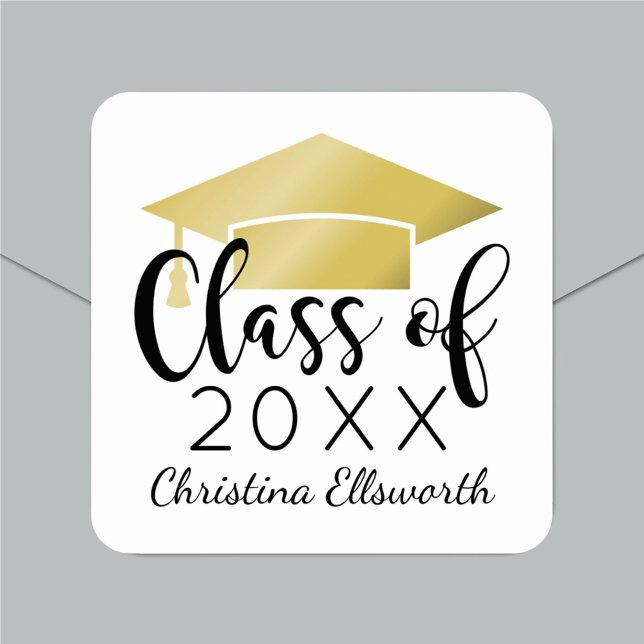 Modern Script Gold 2026 Custom Graduation Square Sticker (Creator Uploaded)