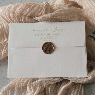 Modern Script Gold and Cream Christmas Card Envelope