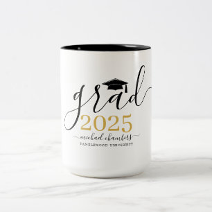 Modern Script Gold Black Graduation Personalized Two-Tone Coffee Mug