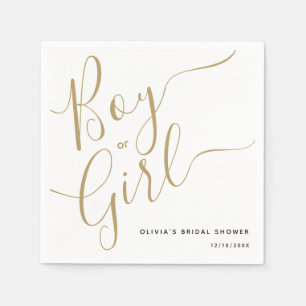 Modern Script Gold Boy Or Girl Gender Reveal Party Napkin