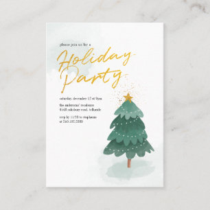 Modern Script Gold Christmas Tree Holiday Party Business Card