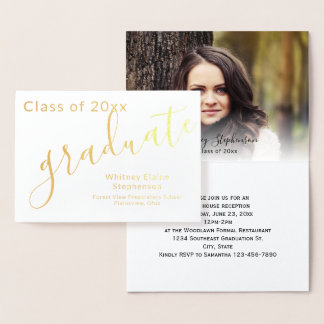 Modern Script Gold Foil Photo Graduation Card