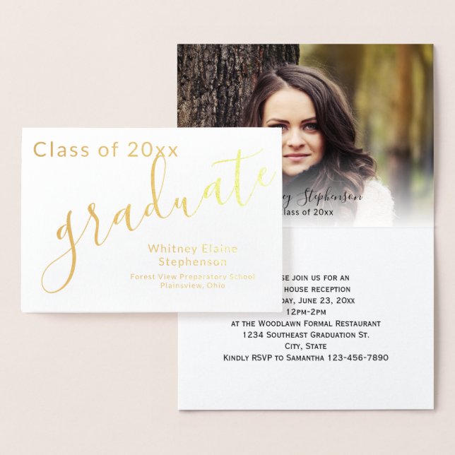 Modern Script Gold Foil Photo Graduation Foil Card (Display)