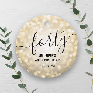Modern Script Gold Glitter Lights 40th Birthday  Favour Tags