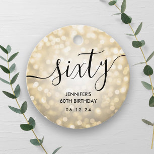 Modern Script Gold Glitter Lights 60th Birthday Favour Tags