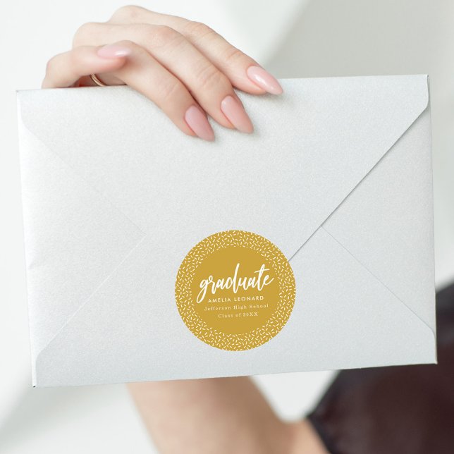 Modern Script Gold Graduation Classic Round Sticker (Creator Uploaded)