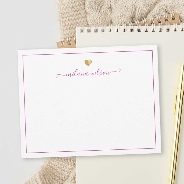Modern Script  Gold Heart Personalized Pink Girly Card (Creator Uploaded)