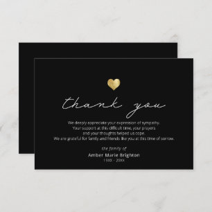 Modern Script Gold Heart Sympathy Thank You Card