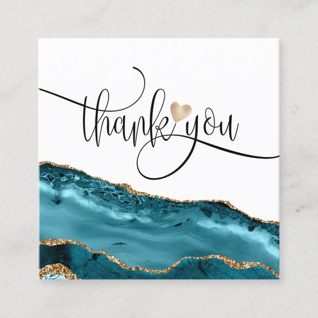 modern script gold heart thank you for your order square business card (Front)