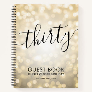 Modern Script Gold Lights 30th Birthday GUEST BOOK
