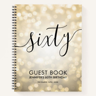 Modern Script Gold Lights 60th Birthday GUEST BOOK